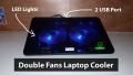 Portable Super Slim Laptop Cooler Pad, Double LED Cooling Fan Notebook Cooling Pad Cooling Pad For Notebook / laptop with Double / Dual Extended Fans & Lights - Black. 