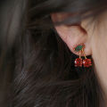 Cherry Stud Earrings Delicate Red Cute Leaf Stud Earrings Pierced Dangling Dangle Earrings for Party Prom Birthday Wedding. 