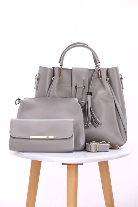 Versatile Collection of 3Pcs Stylish Ladies Handbags With Long Shoulders & Stylish Designs Ladies Hand Bags for Girls, Casual Women PU Leather Handbag Fashionable Large Capacity Crossbody & Shoulder Bags, Women Purse Handbag 3Pcs Handbag [GREY BAG]