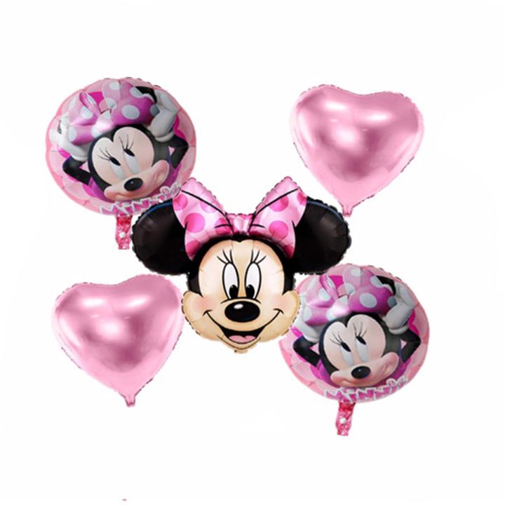 Minnie Mouse Cartoon Foil Balloon Set – 5 Pieces For Birthday Party
