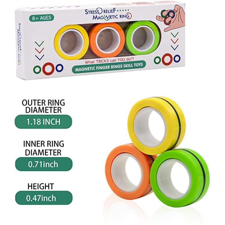 Stress Relief Magnetic 3 Rings - Magnetic Ring Fidget Toy, Finger Fidget Spinner, Decompression Toy for Stress and Anxiety Relief