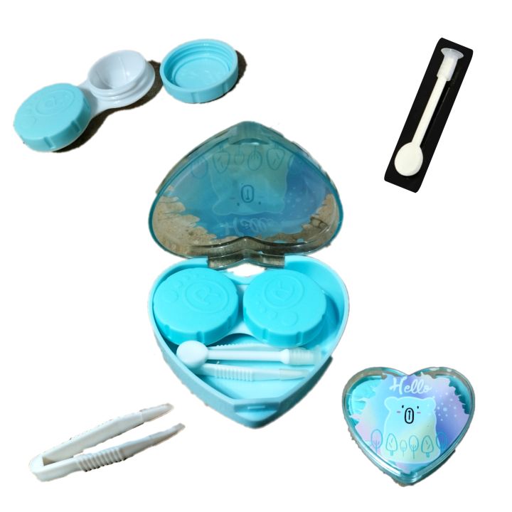 Cute Style Pocket Mini Contact Lens Case Travel Kit Heart Shape | With Stick Tweezer Container
