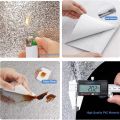 Self Adhesive Aluminium Foil Sticker Roll, Oil Proof Waterproof Aluminium Sheet DIY Wallpaper, Backsplash Aluminium Sticker for Home, Kitchen, Stove, Cabinet, Wall, Drawers, Furniture, Silver Colour. 