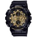 Casio G Shock Gold Color Dial Analog-Digital Led Light World Time Multi-Function Black Resin Band Watch-GA-140GB-1A1DR. 