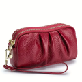 Elegant Genuine Leather Handheld Bag – Women’s Dual Zipper Wallet for Phone & Essentials. 