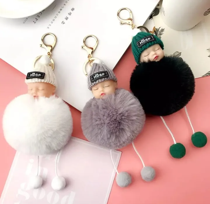 Cute%20Sleeping%20Baby%20Doll%20Pom%20Pom%20Keychain%20-%20Image%202