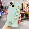 COROGI for iPhone 13 Mini Back Cover with Love Heart Bracelet Luxury 6D Plating Frame Shiny Chain Cases Soft Silicone Square Protective Mobile Phone Case for Girls Boy. 