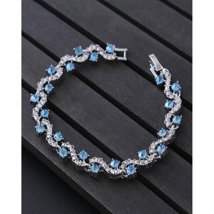 Luxury Silver Crystal Bracelet Rhinestone Charm Women Jewelry  - Party - Blue Cib01