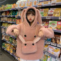 Winter Hooded Women Cute Rabbit Ear Student Hoodie Full Sleeve Sweet Warm Hoody Bunny Cartoon White Coat Fashion New Streetwear. 
