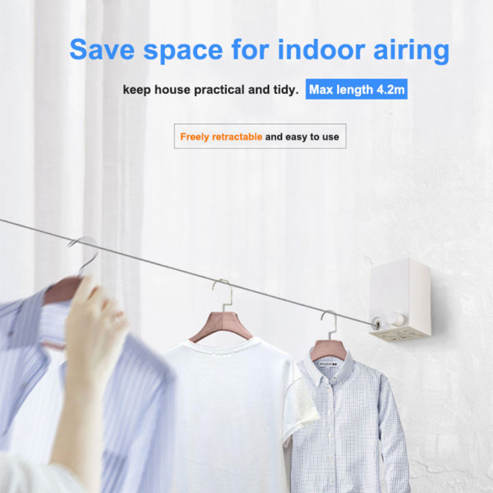 Hot Retractable Clothes Wall Hanger Indoor and Outdoor Wall Mounted Clothes Dryer Steel Wire Magic Drying Rack Balcony Bathroom Invisible Clothesline