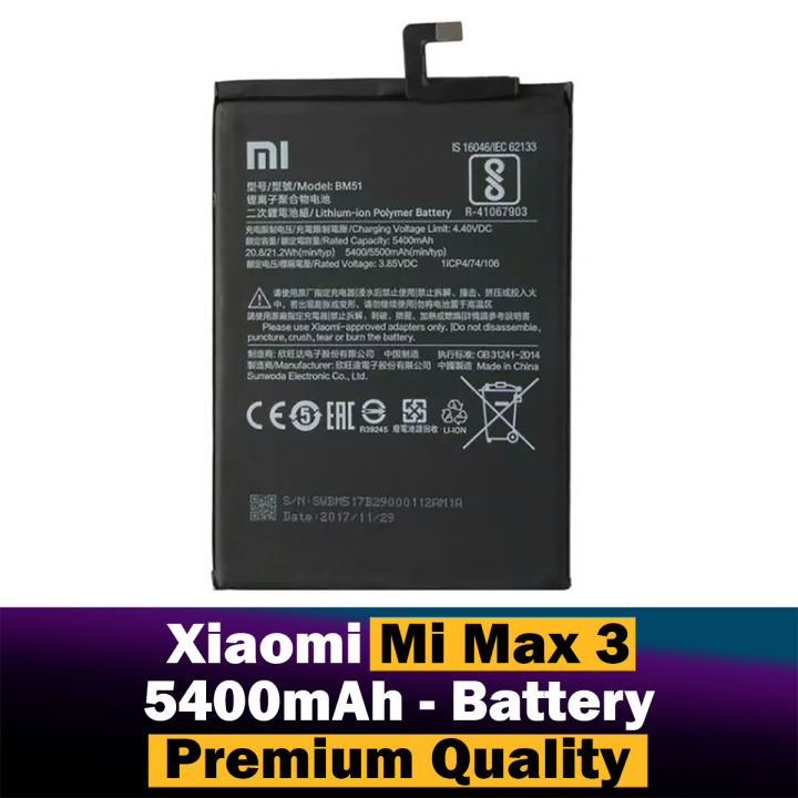 Xiaomi Mi Max 3 Battery BM51 Replacement Premium Quality 5400mah Battery For Xiaomi Mi Max 3