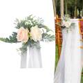 Artificial Rose Flower Swag,with Roses, Green Leaves and Silk Ribbon for Wedding Ceremony Party Decor Wedding Chair Decorations. 
