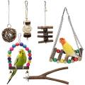 UK Bord Toys Bird Parrot Toys, 6 Pcs Bird Budgie Toys, Pet Bird Cage Hammock Climbing Ladders Toy Wooden Perch Chewing Toy for budgie, Parakeet, Conure, Cockatiel, Mynah, Love Birds, Finches. 
