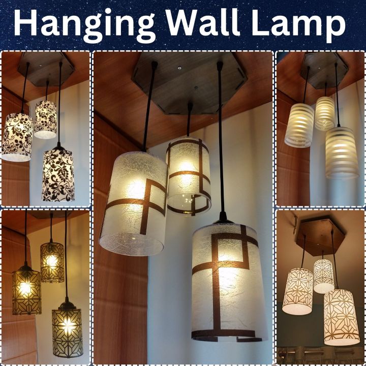 Beautiful Aesthetic Hanging Wall Lamp 3 pcs Set Beautiful Roof Lamp For Bedroom Unique Modern Fibre Plastic Haging Wall Lamps With Wooden Base and 3 modes Bulb E27 Hanging wall lamp Stylish Lamps For Hall Room Dining Room Bedroom jhumar fanoos chandelier