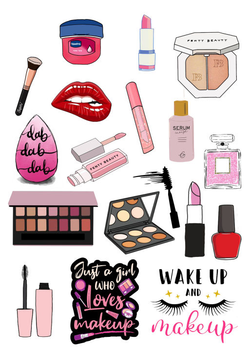 Makeup Stickers for Mobile back, Laptop, diary and for decorating your stuff and making them look more attractive 2 x 2 Inch size Pack of 18
