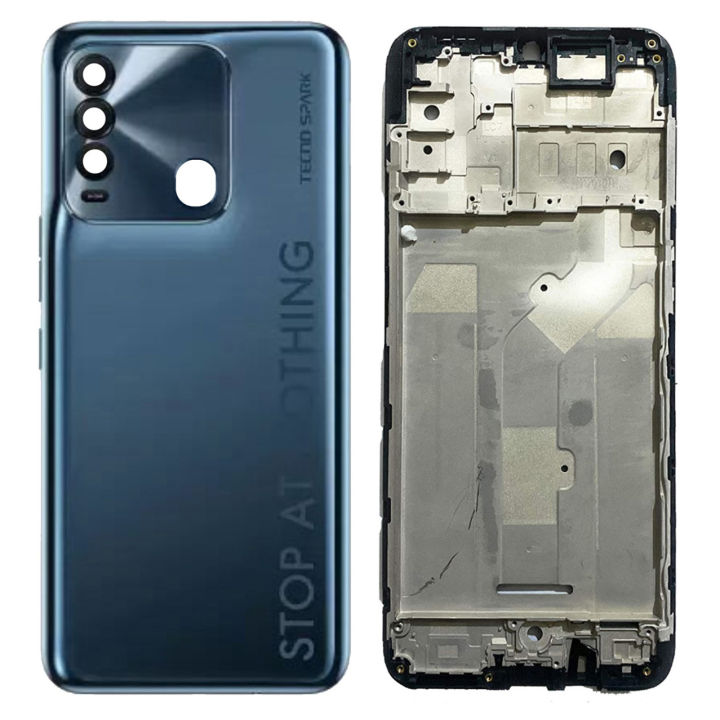 Tecno Spark 8T Middle Frame Housing With Side Button and Camera Lens Complete Body Casing Replacement For Spark 8T - Blue