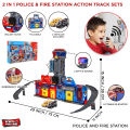 My Take Along Car Parking Lot Playset, Combination Fire Station & Police Station Toy For Kids, Walkie_Talkie Loud Speaker Calling All Cars Rescue Team On The Way, Best Toy Play Set Gift For Kid Children Boys & Girls, City Action Track Sets For Vehicles. 