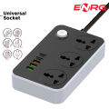 Energy - ENRG Smart Universal Extension Board 3 Power Socket + Usb Ports Plug For Electronics Mobile Charging With 1.8 Meter Heavy Duty Copper Wire White. 