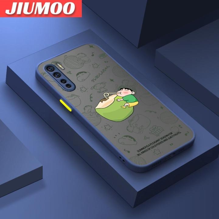 JIUMOO For OPPO A91 OPPO Reno 3 4G OPPO F15 Case Cartoon Cute Spoof Crayon Frosted Transparent Back Cover Lens Camera Protect Phone Case Silicone Edge Full Cover Casing Hard Cases