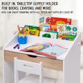 Mr.outlets Toddler Wooden Study Desk and Chair Set, Home School Learning Workstation with Writing Table, Storage Drawer, Tabletop Organizer & Hanging Hooks for Children Studying, Reading & Drawing. 