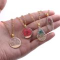 1Pcs Transparent Acrylic Preserved Fresh Hibiscus Flower Charms Eternal Dried Petal Specimens Resin Pendant Alloy Chain Necklace. 