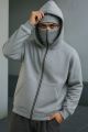 Ninja Zip-Up Hoodie with Built-In Face Cover – Helmet Compatible Riding Hoodie for Men | Winter Streetwear & Bike Protection | Black Grey Navy | S-XXL. 