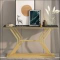 Black Modern Narrow Console Table with Laminated Top & Metal Frame. 