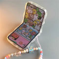 Korean Cute Lattice Flower Phone Case For Samsung Galaxy Z Flip 6 Flip 5 4 3 Girl Cartoon Bracelet Wave Border Protective Cover. 