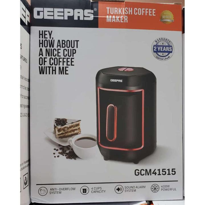 1xOriginal Geepas Turkish Coffee Maker, 4 Cups Capacity, GCM41515, Sound Alarm System , Auto-Shut Off 400 Watts  ( 2 Years Warranty )