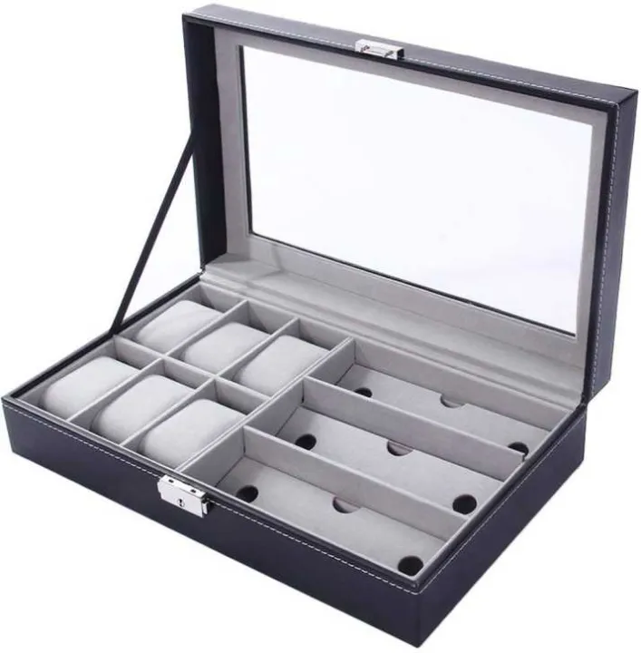 DecorZone%206%20Grids%20Watch%20and%203%20sunglasses%20Box%20PU%20Leather%20Watch%20Case%20Holder%20Organizer%20Storage%20Box%20for%20Quartz%20Watches%20Display%20Best%20Gift%20-%20Image%204