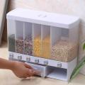 Wall Mounted 6 in 1Bucket Splitter Rice Cereal Dispenser Moisture Proof Plastic Automatic Rack Sealed Metering Food Storage Boxes No Ratings. 