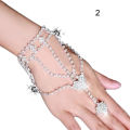 【Top mobile】Bridal Wedding Crystal Rhinestone Slave Bracelet Wristband Harness & Ring Cuff. 