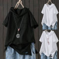Women Casual Solid Color Short Sleeve Ripped Giraffe Print Loose T-shirt Hoodie. 