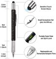 7 in 1 Multi functional Touch Screen Stylus Ballpoint Pen with Screwdriver Spirit Level Scale Ruler - Black. 