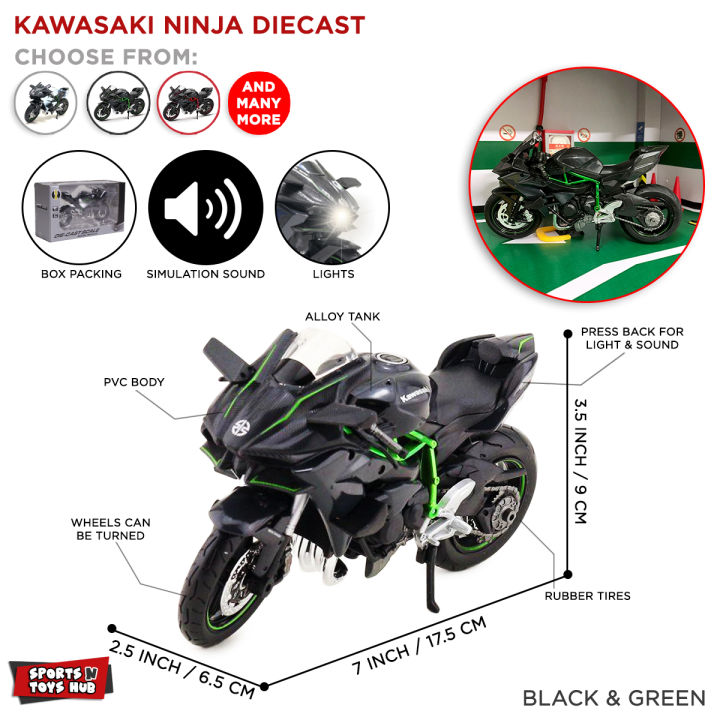 Diecast Kawasaki Ninja H2R, Ducati Double Silencer, VAS Panigale Bike Alloy Model Kids Toy, Die Cast Two Wheel Racing Sports Motorbike Scale Replica_ Metal & Plastic Models With Music Sound & Light, Special Edition Suspension Children Toys Race Vehicle