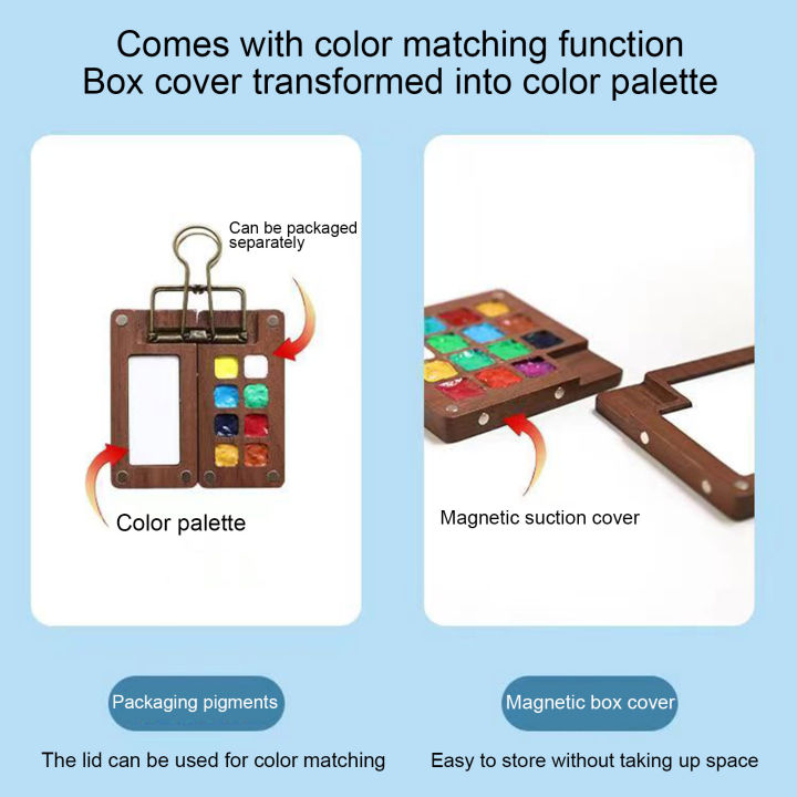 Pocket Watercolor Set Compact Watercolor Paint Palette Travel Kit Portable Art Studio 8/15-color Wooden Palette for Artists on the Go Perfect for Compact Watercolor Palette