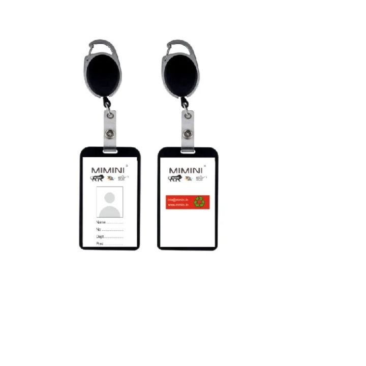 Heavy Duty Retractable Badge Holder with Aluminum Metal Vertical ID Card Holders for Office ID Cards (Black - Pack of 2)