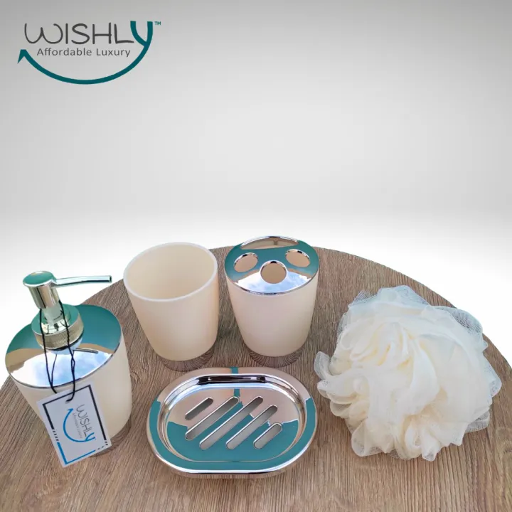 Wishly%20Plastic%20Bathroom%20Accessory%205%20Pcs%20Set%20Plain%20Mod%20Design%20Soap/Hand%20wash%20Dispenser,%20Bathroom%20Tumbler,%20Soap%20Dish,%20Toothbrush%20Holder,%20Toothbrush%20Cup%20&%20Shower%20Loofah%20Ball/Sponge%20for%20Countertop%20Home%20Decor%20Housewarming%20Gift%20Set.%20-%20Image%207