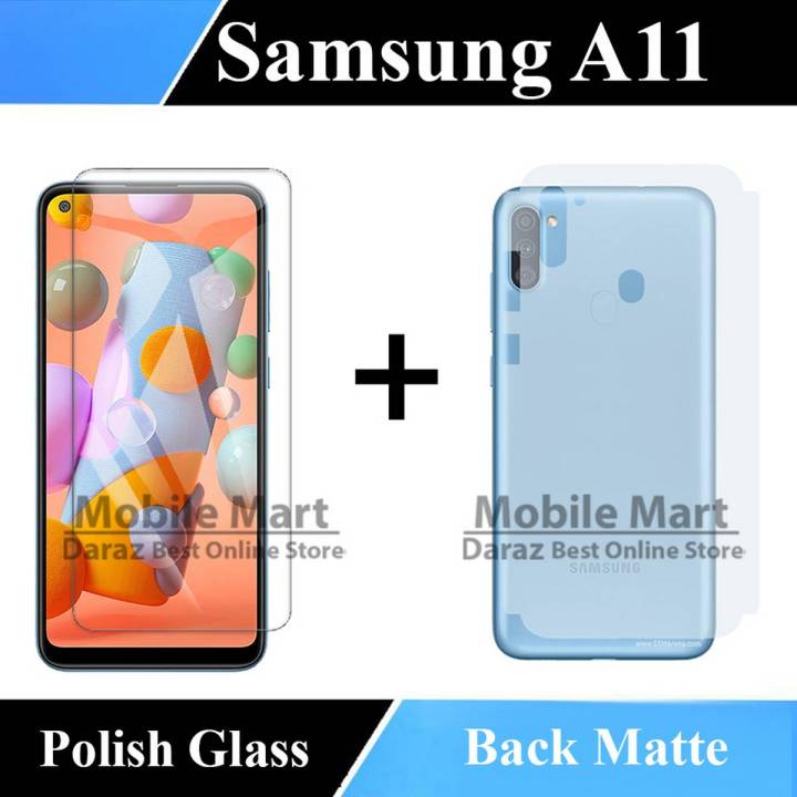Samsung Galaxy A11 Tempered Glass Screen Protector Polish Glass + Back Matte Protector Soft Skin Sheet Soft Film Protector For Galaxy A11