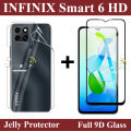 Infinix Smart 6 HD Black Tempered Glass Screen Protector And Back Clear Jelly Protector 2 in 1 Combo. 