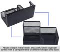 Metal Mesh 3 Compartments Desk Organizer Pen Pencil Holder Stand Memo Holder Stationery Storage Organiser for Office Home Black. 