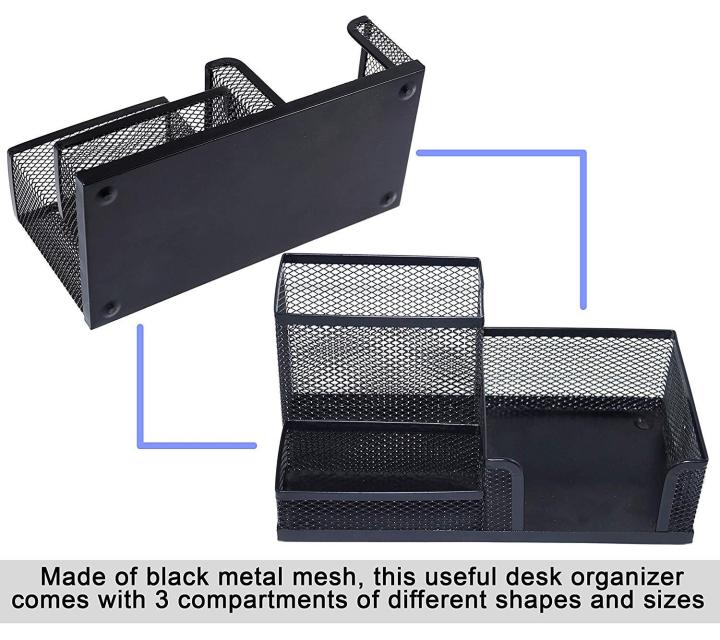Metal%20Mesh%203%20Compartments%20Desk%20Organizer%20Pen%20Pencil%20Holder%20Stand%20Memo%20Holder%20Stationery%20Storage%20Organiser%20for%20Office%20Home%20Black%20-%20Image%205
