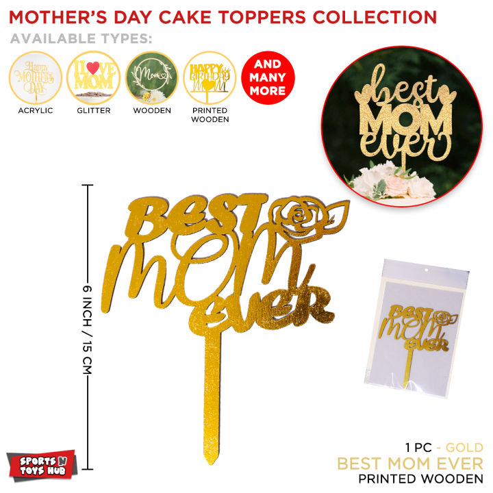 Happy Mother's Day Cake Topper, Acrylic & Wooden Mother's Day Cake Toppers For Celebration & Party Supplies Decorations Cupcake & Cake Toppers I Love Mom, Meri Pyari Ammi, Maa, Amma, Ammi Jan, Mother Special Day Decor Supply : pVWnnVlV