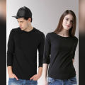 Basic Jet Black Full Sleeves Couple T Shirt. 