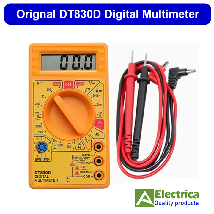 DT830D Digital Multimeter Counts AC/DC Volt Amp Ohm Diode hFE Continuity Tester DT-830D Yellow (Battery and Test Leads Included) by electria