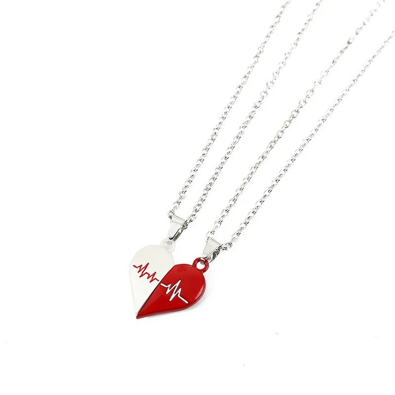 Wholesale 2Pcs/Set Couple Chain Necklaces Half Heart Pendant