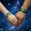 Luminous Sun & Moon Couple Bracelets – Adjustable Black & Pink Braided Leather Matching Bracelets for Couples, Glow-in-the-Dark Charm Jewelry Gift for Him & Her. 