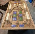 Hand-Carved Wooden Wall Panel Table with Decorative Ceramic Tiles – Traditional Artisanal Carved Door Design – Premium Solid Wood Wall Decor & Center Table – Heritage Style Ethnic Home Furniture for Living Room, Office & Traditional Interior -  Heritage S. 