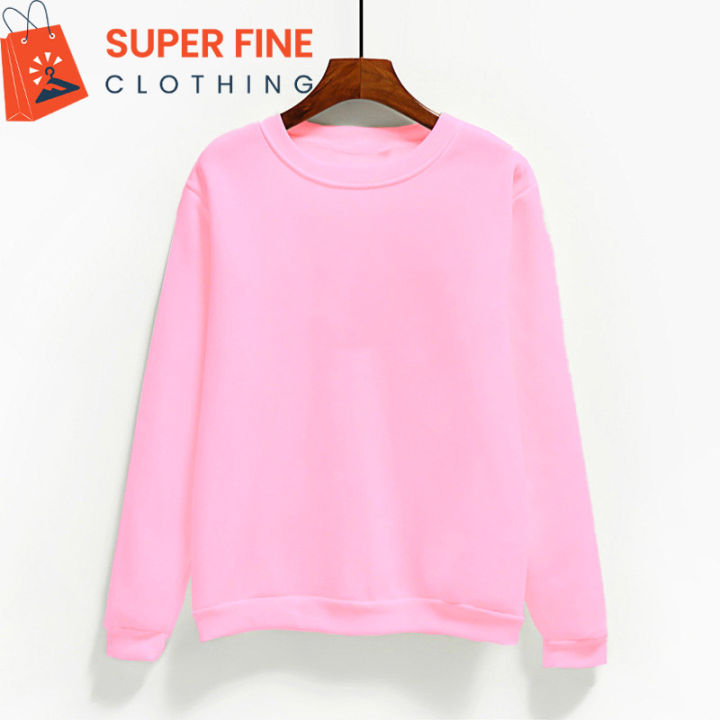 SUPER FINE CLOTHING Pink Fleece Basic Plain Sweatshirt For Women