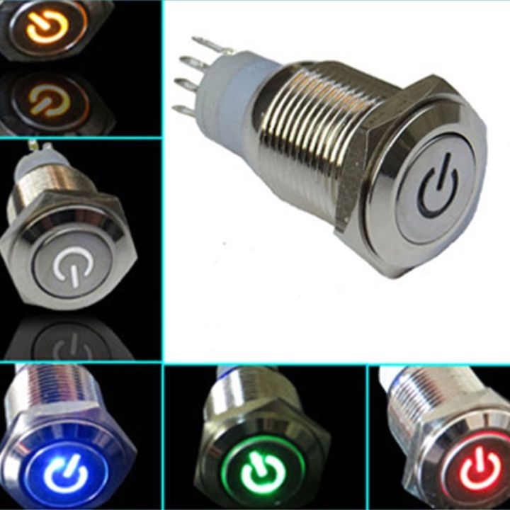 Waterproof Metal Durable Car LED Power LED ON/OF 16/12mm Push Button Momentary Switch